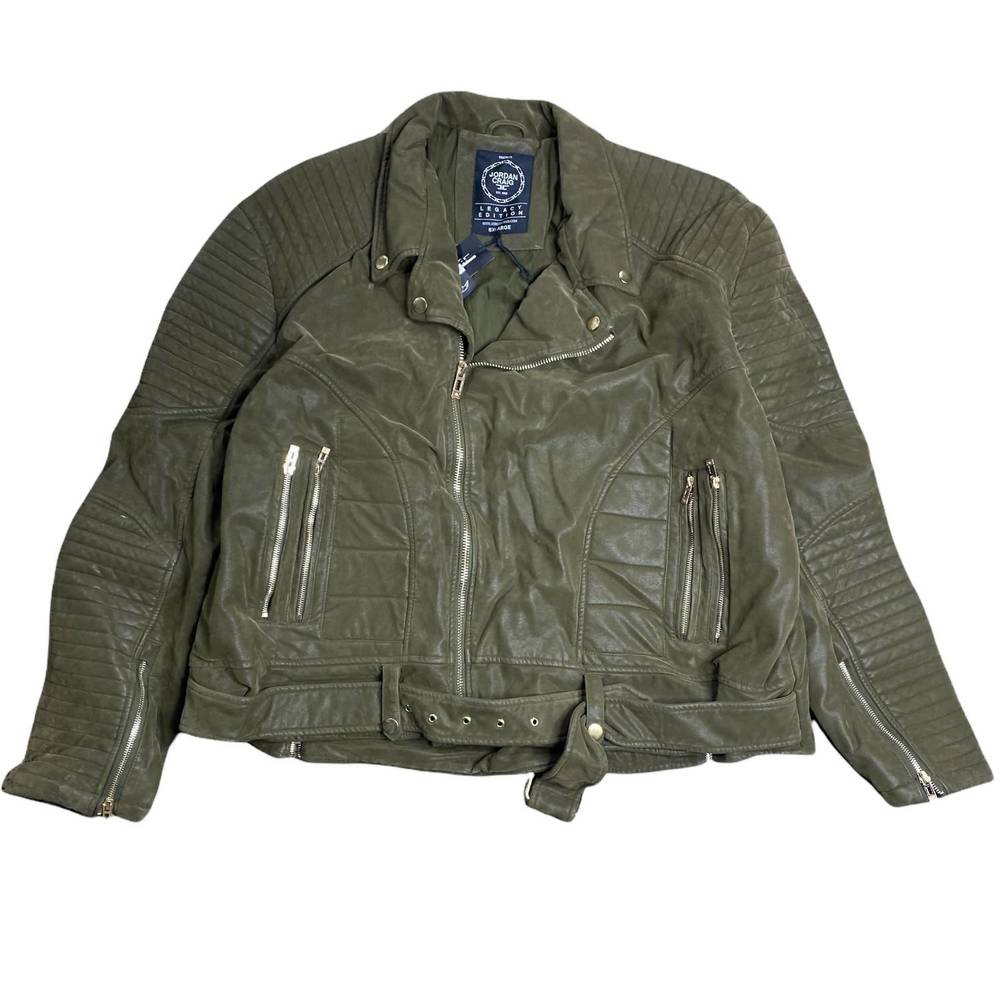 NEW JORDAN CRAIG men's suede biker moto jacket in dark olive